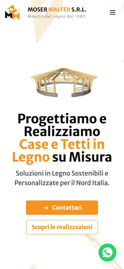 Sito Moser Walter da smartphone con i pulsanti Contattaci e Scopri le realizzazioni