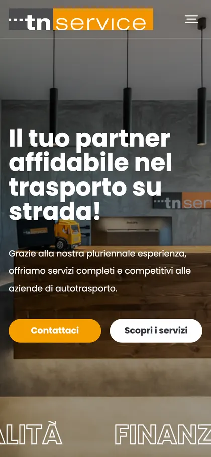 Sito TN Service da smartphone con i pulsanti Contattaci e Scopri i servizi