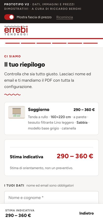 Riepilogo con stima indicativa da telefono