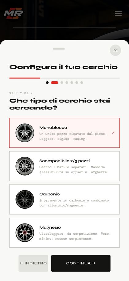 Configuratore ProjectMR da telefono